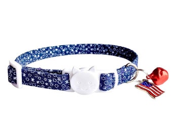 Navy Blue Star Collar, Cat Collar, Kitten Collar, Dog Collar, USA Flag Collar, Breakaway, Non-Breakaway, Custom Sizes