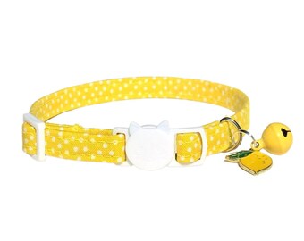 Yellow Polka Dot Pet Collar, Cat Collar, Kitten Collar, Small Dog Collar, Breakaway Collar, Non-Breakaway Collar, Custom Collar