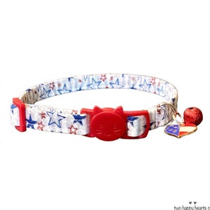 Patriotic Red White Blue Collar, Cat Collar, Kitten Collar, Dog Collar, Breakaway, Non-Breakaway, Custom Sizes