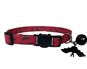 Red Bat Cat Collar Red Bat Kitten Collar Bat Puppy Collar Bat Pet Collar Bat Halloween Breakaway Collar Adam’s Family Collar Goth Cat Collar