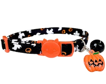 Halloween Cat Dog Kitten Collar, Fall Cat Collar, Ghost Collar, Pumpkin Collar, Orange Cat Collar, Cute kitten Collar, Breakaway Cat Collar