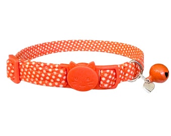 Cat Collar Polka Dot Orange Kitten Collar Polka Dot Small Dog Collar With Bell and Charm Polka Dot Collar with Heart Cat Collar with Charm C