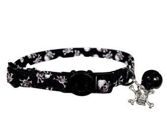 Cat Collar Skull Kitten Collar Skull Puppy Collar Bone Cat Collar Halloween Kitten Collar Cross Bones Emo Cute Collar Breakaway Cat Collars
