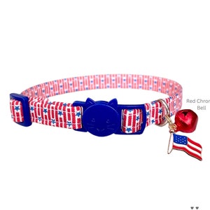 Patriotic Cat Collar USA Kitten Collar Flag Dog Collar 4th of July Pet Collar Patriotic Kitten Collar with Bell and Charm Summer Collar For