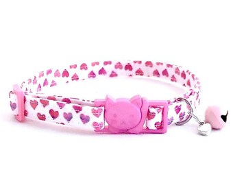 Pink Heart Cat Collar, Heart Kitten Collar, Heart Dog Collar, V-Day Cat Collar, Love Kitten Collar, Valentine Collar, Breakaway Cat Collar