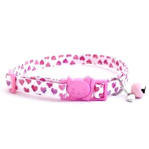 Pink Heart Cat Collar, Heart Kitten Collar, Heart Dog Collar, V-Day Cat Collar, Love Kitten Collar, Valentine Collar, Breakaway Cat Collar Heart+LightPinkBell