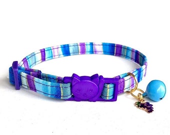 Striped Cat Collar, Grapes Kitten Collar, Blue Dog Collar, Blue Cat Collar, Turquoise Kitten Collar, Fruit Cat Collar, Breakaway Cat Collar