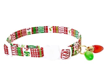 Christmas Cat Collar, Winter Kitten Collar, Winter Small Dog Collar, Santa Cat Collar, Polka Dot Collar, Pet Collar, Breakaway Cat Collar