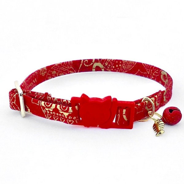 Red Gold Cat Collar, Red Gold Kitten Collar, Red Gold Dog Collar, Christmas Cat Collar, Christmas Kitten Collar, Holiday Collar, Xmas