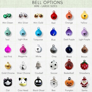 a collection of bell options, including mini bells in various colors and sizes, medium-sized bells, and large bells in different colors and styles.