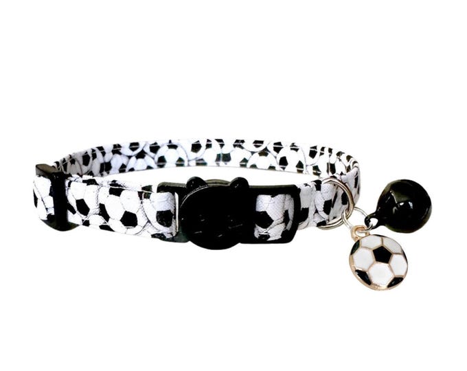 Soccer Kitten Collar Cat Collar, Sporty Design with Breakaway Buckle (Adjustable 6-12", Durable Fabric)