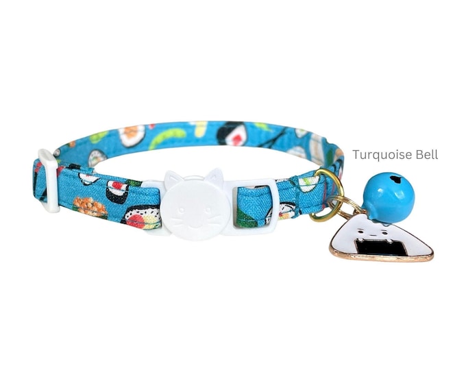 Sushi Cat Collar Adjustable Breakaway: Fun Sushi Motif, Lightweight Cotton | Sizes 6-12", Comfortable Fit