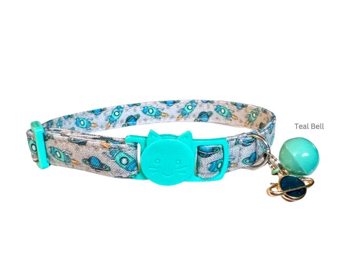 Space Cat Collar with Planet Charm, Breakaway Buckle