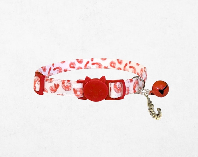 Shrimp Cat Collar with Bell and Charm, Seafood Kitten Collar