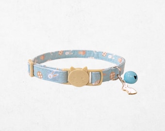 Collar neutro para gato – Estampado de conejo y huevo azul, con resorte, hebilla de seguridad, ajustable.