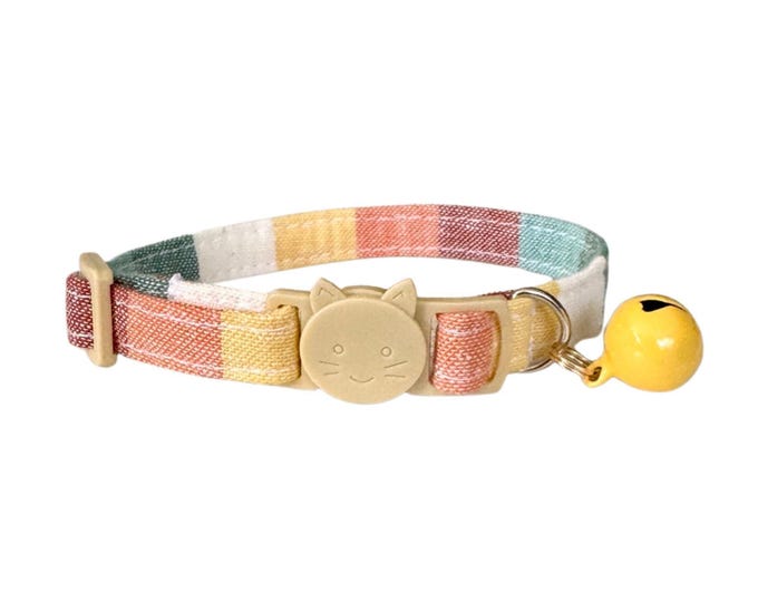 Boho Striped Cat Collar with Pumpkin Charm & Bell
