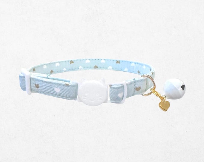 Blue Heart Cat Collar: Handmade Safety Buckle, Adjustable Small Pet Collar
