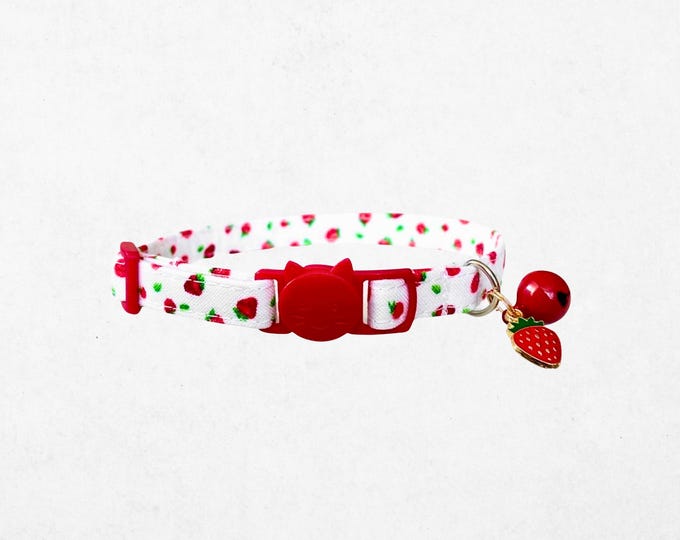 Strawberry Cat Collar: Handmade Breakaway Buckle, Small Dog Collar