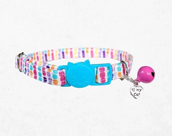 Lustiges Katzenhalsband Polka Dot Breakaway, Girly Regenbogen-Muster (verstellbar 6-30 cm, leicht, Sicherheitsschnalle)