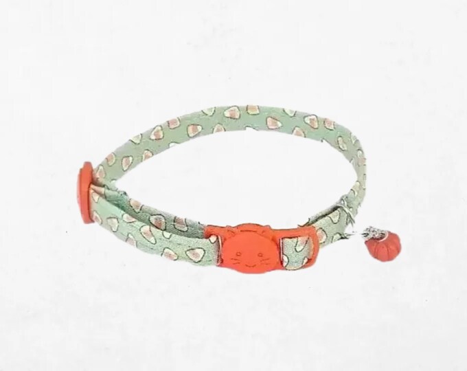 Halloween Cat Collar Breakaway Adjustable, Candy Corn Print (7.5-12", Lightweight Fabric, D-Ring Included)