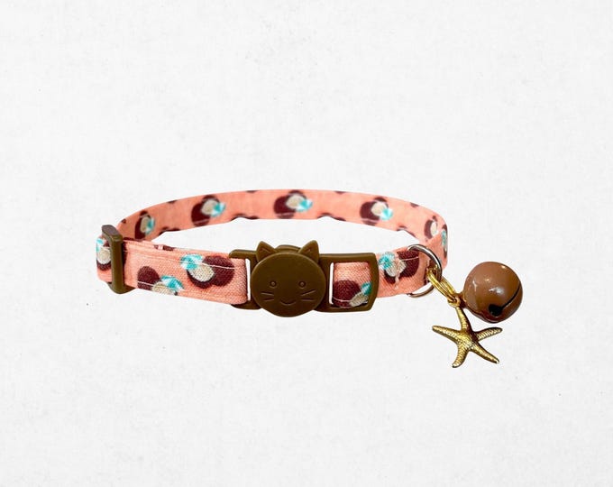 Coconut Cat Collar Beach-Themed Breakaway Design: Adjustable 6-12in, Comfortable Fabric | Safety Buckle, Small Pets
