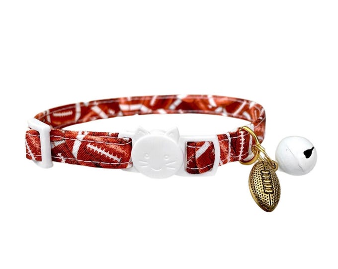 Football Cat Collar - Adjustable Breakaway, Lightweight Fabric, Safety D-Ring, Sport Pet Accessory for Cats