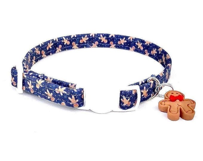 Gingerbread Man Pet Collar, Christmas Cat Collar, Breakaway Buckle, with Charm