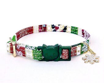 Christmas Cat Collar, Metallic Snowflake, Festive Kitten Collar