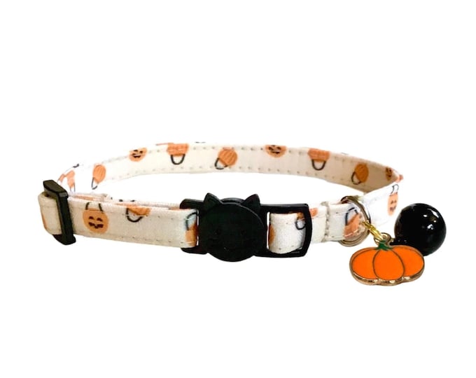 Pumpkin Pet Collar Fall Cat Collar: Orange Cream Design - Adjustable Breakaway Buckle, Lightweight Comfort