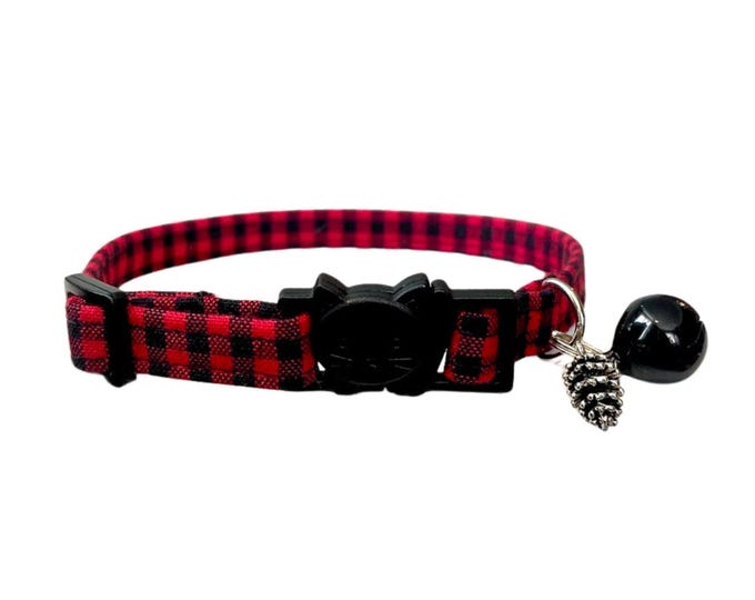 Buffalo Plaid Cat Collar with Breakaway Buckle, Bell & Charm