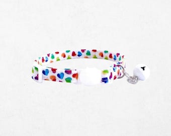 Rainbow Heart Cat Collar, Breakaway Kitten Collar Valentine’s Day