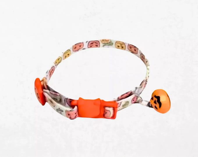 Halloween Pumpkin Cat Collar, Breakaway Kitten Collar with Bell