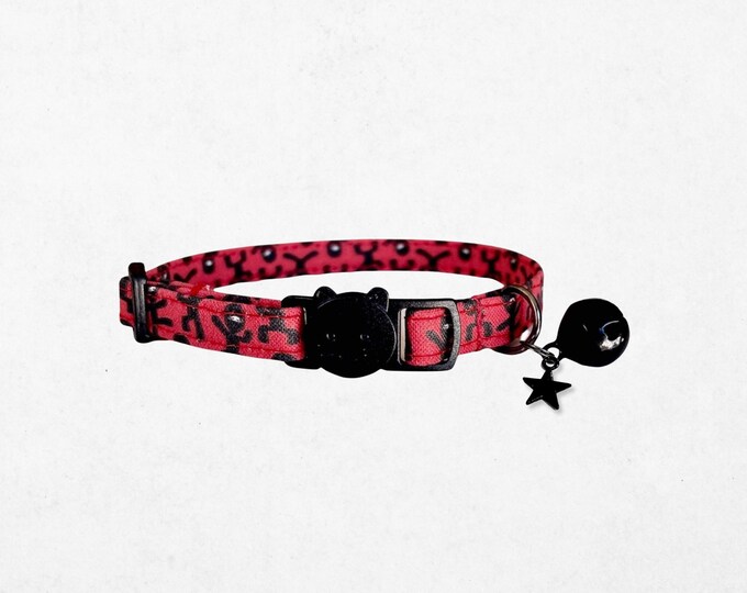 Ninja Cat Collar Kitten Accessory, Breakaway Safety Buckle (Adjustable 7.5-12in, Lightweight Fabric, D-Ring)