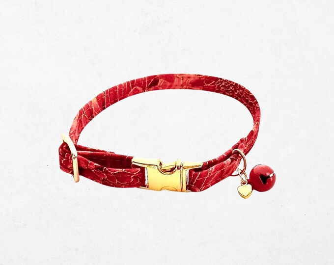 Fall Leaf Cat Collar - Ruby Red Autumn Pet Collar for Small Dogs