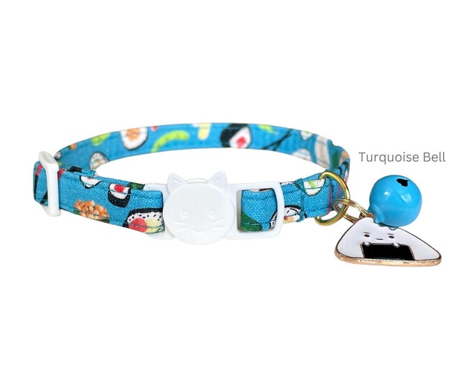 Sushi Cat Collar Adjustable Breakaway: Fun Sushi Motif, Lightweight Cotton | Sizes 6-12", Comfortable Fit