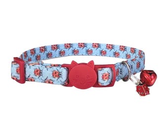 Ladybug Print Cat Collar with Breakaway Buckle & Bell Spring