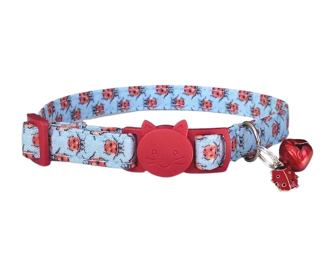 Ladybug Print Cat Collar with Breakaway Buckle & Bell Spring