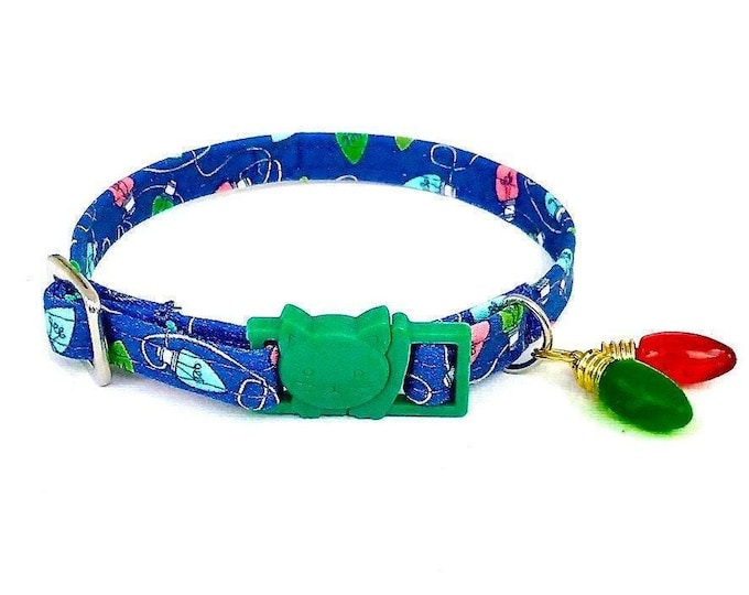 Holiday Lights Cat Collar: Handmade Breakaway Collar with Bell