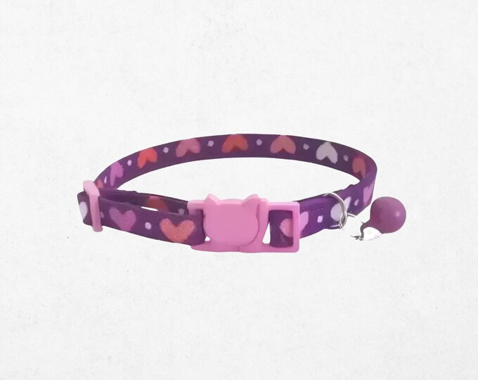 Heart Print Breakaway Cat Collar – Adjustable Safety Buckle, Small Dog