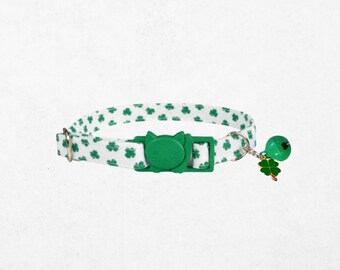 Saint Patrick's Day Cat Collar: Handmade Clover Print, Breakaway Buckle