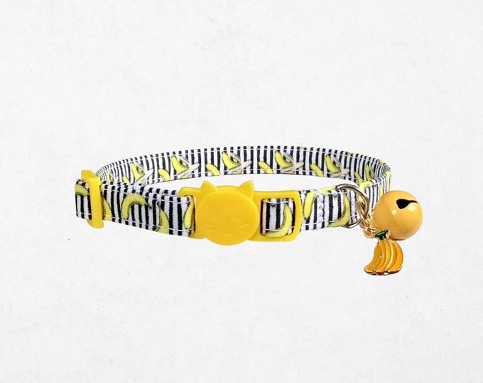 Banana Cat Collar Fruit Pattern, Adjustable Breakaway Buckle (Small Cats & Kittens 6-12", Lightweight Fabric)