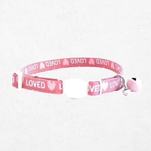Pink 'Loved' Cat Collar, Breakaway Kitten Collar, Valentine's Day Gift