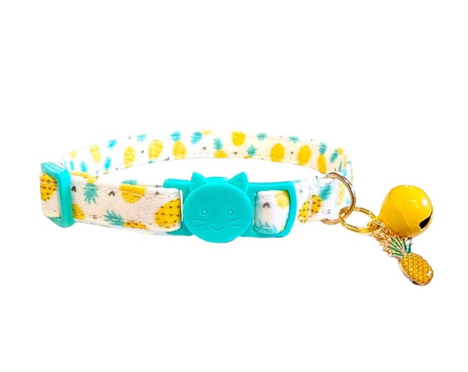 Pineapple Cat Collar with Charm, Breakaway Buckle