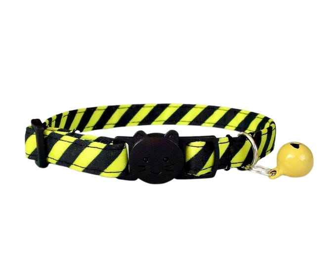Caution Tape Cat Collar, Breakaway Kitten Collar with Bell
