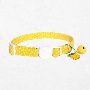 Yellow Polka Dot Cat Collar Kitten Accessory, Lemon Charm (Adjustable 7.5-12", Breakaway Buckle, Handmade)