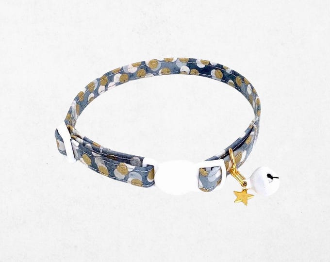 Polka Dot Breakaway Cat Collar, Silver Gold Kitten Collar