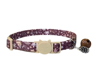 Handmade Floral Cat Collar – Burgundy Cotton Breakaway Kitten Collar