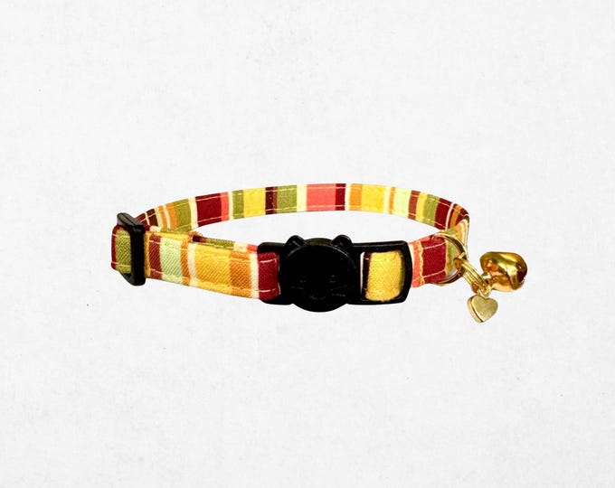 Fall Plaid Cat Collar with Breakaway Buckle & Bell