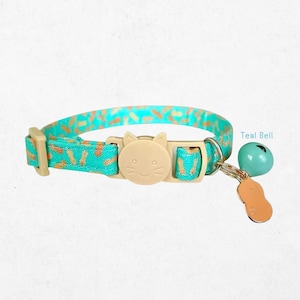 Peanut Cat Collar: Teal Breakaway Buckle with Bell and Charm Options, Customizable