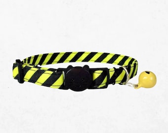 Caution Tape Cat Collar, Breakaway Kitten Collar with Bell